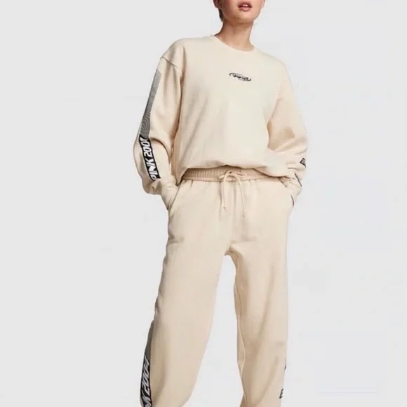 VS PINK Canvas Racing Series 3-Piece Crew Sweatshirt, Sweatpants, & Matching Tee - Picture 2 of 8